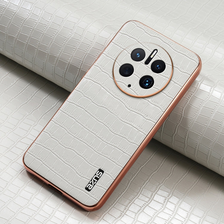 For Huawei Mate 50 Pro AZNS Electroplated Frame Crocodile Texture Full Coverage Phone Case(White) by AZNS