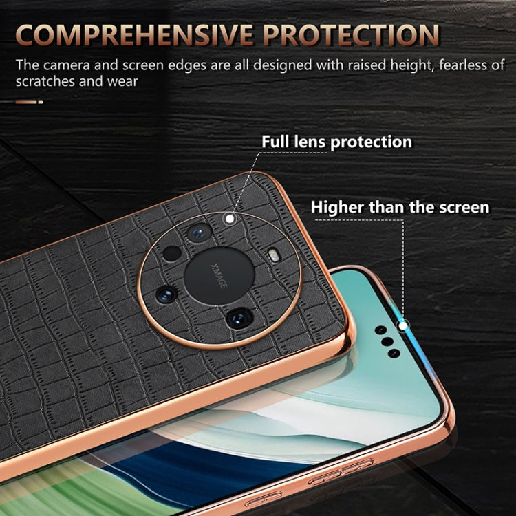 For Huawei Mate 60 / 60 Pro+ AZNS Electroplated Frame Crocodile Texture Full Coverage Phone Case(Black) by AZNS