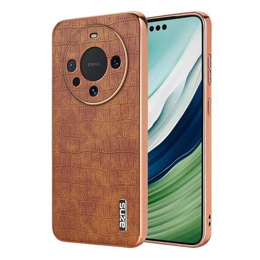 For Huawei Mate 60 / 60 Pro+ AZNS Electroplated Frame Crocodile Texture Full Coverage Phone Case(Brown) by AZNS