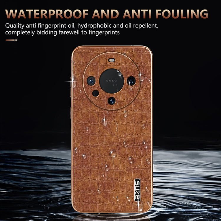 For Huawei Mate 60 / 60 Pro+ AZNS Electroplated Frame Crocodile Texture Full Coverage Phone Case(Brown) by AZNS