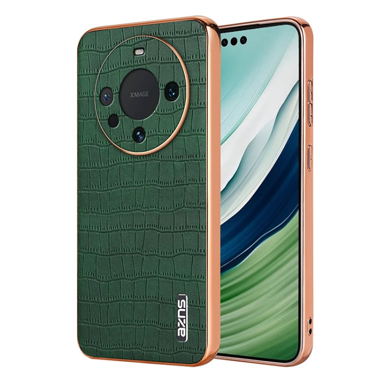 For Huawei Mate 60 / 60 Pro+ AZNS Electroplated Frame Crocodile Texture Full Coverage Phone Case(Green) by AZNS