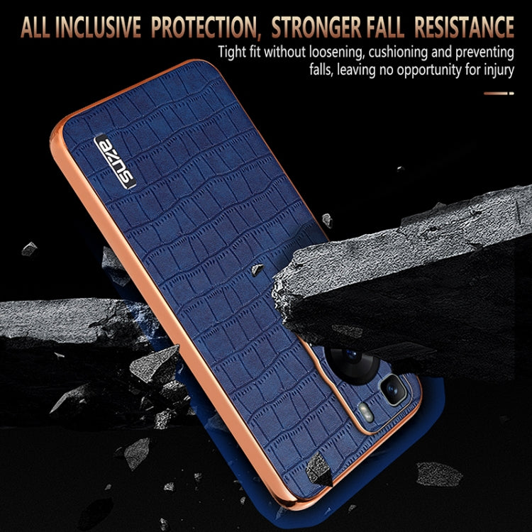 For Huawei P60 / P60 Pro AZNS Electroplated Frame Crocodile Texture Full Coverage Phone Case(Brown) by AZNS