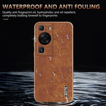 For Huawei P60 / P60 Pro AZNS Electroplated Frame Crocodile Texture Full Coverage Phone Case(Brown) by AZNS