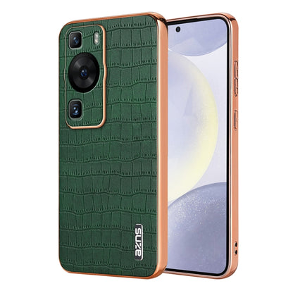 For Huawei P60 / P60 Pro AZNS Electroplated Frame Crocodile Texture Full Coverage Phone Case(Green) by AZNS