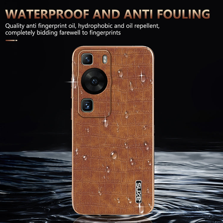 For Huawei P60 / P60 Pro AZNS Electroplated Frame Crocodile Texture Full Coverage Phone Case(Green) by AZNS