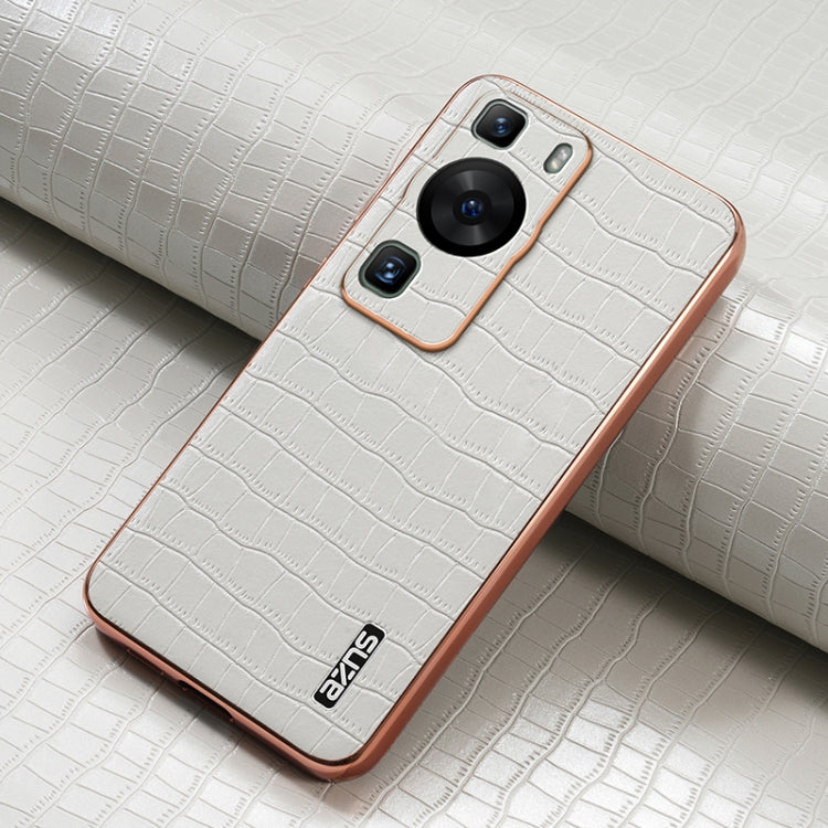 For Huawei P60 / P60 Pro AZNS Electroplated Frame Crocodile Texture Full Coverage Phone Case(White) by AZNS