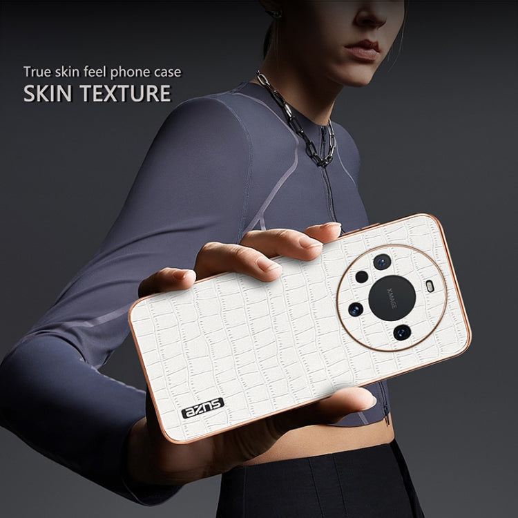 For Huawei Mate 60 AZNS Electroplated Frame Crocodile Texture Full Coverage Phone Case(Black) by AZNS