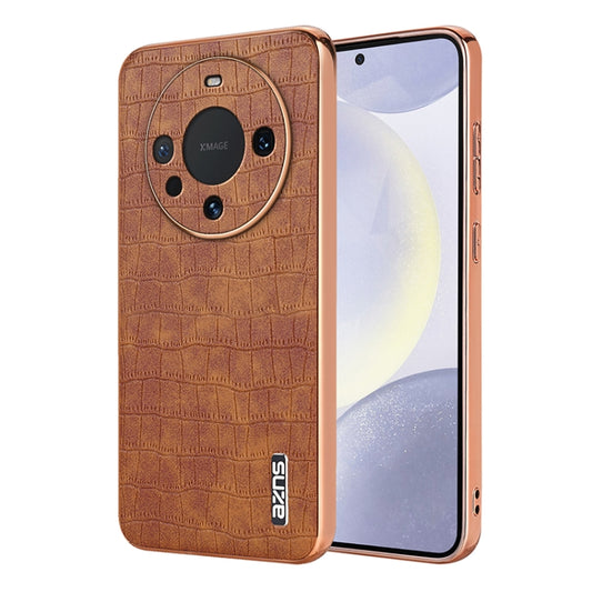 For Huawei Mate 60 AZNS Electroplated Frame Crocodile Texture Full Coverage Phone Case(Brown) by AZNS