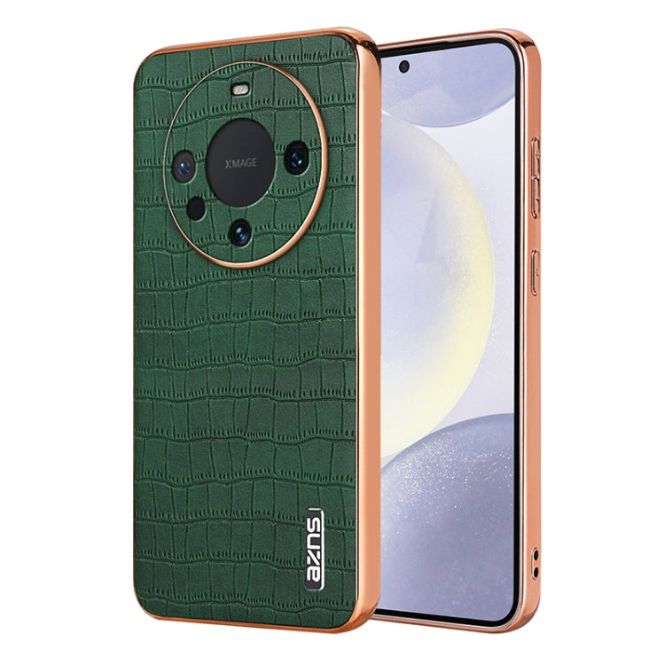 For Huawei Mate 60 AZNS Electroplated Frame Crocodile Texture Full Coverage Phone Case(Green) by AZNS