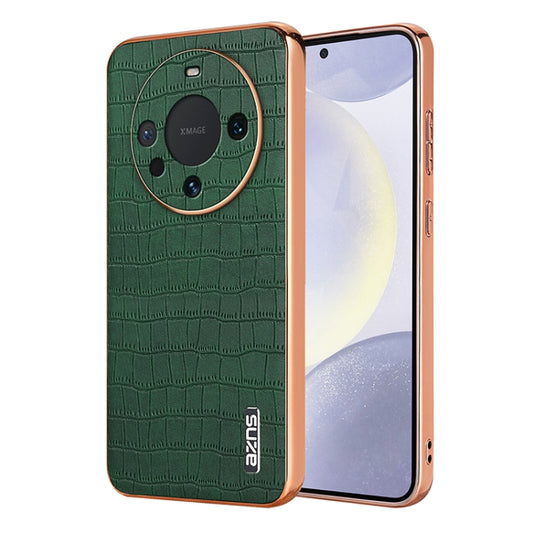 For Huawei Mate 60 AZNS Electroplated Frame Crocodile Texture Full Coverage Phone Case(Green) by AZNS