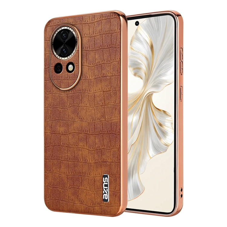 For Huawei nova 13 / nova 12 AZNS Electroplated Frame Crocodile Texture Full Coverage Phone Case(Brown) by AZNS