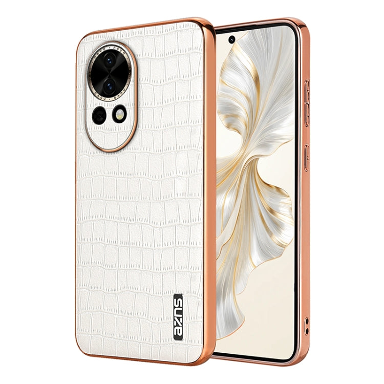 For Huawei nova 13 / nova 12 AZNS Electroplated Frame Crocodile Texture Full Coverage Phone Case(White) by AZNS