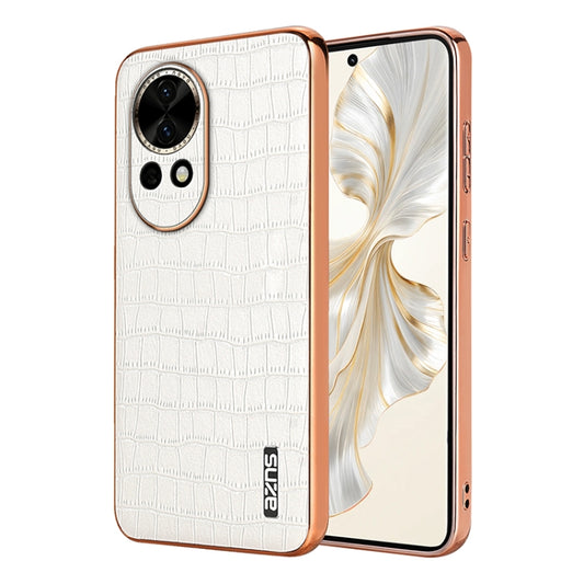 For Huawei nova 13 / nova 12 AZNS Electroplated Frame Crocodile Texture Full Coverage Phone Case(White) by AZNS