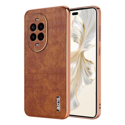 For Huawei nova 13 Pro AZNS Electroplated Frame Crocodile Texture Full Coverage Phone Case(Brown) by AZNS