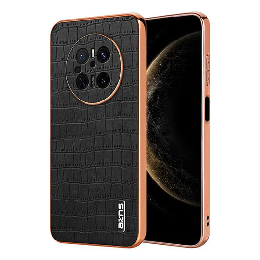 For Huawei Mate 70 AZNS Electroplated Frame Crocodile Texture Full Coverage Phone Case(Black) by AZNS