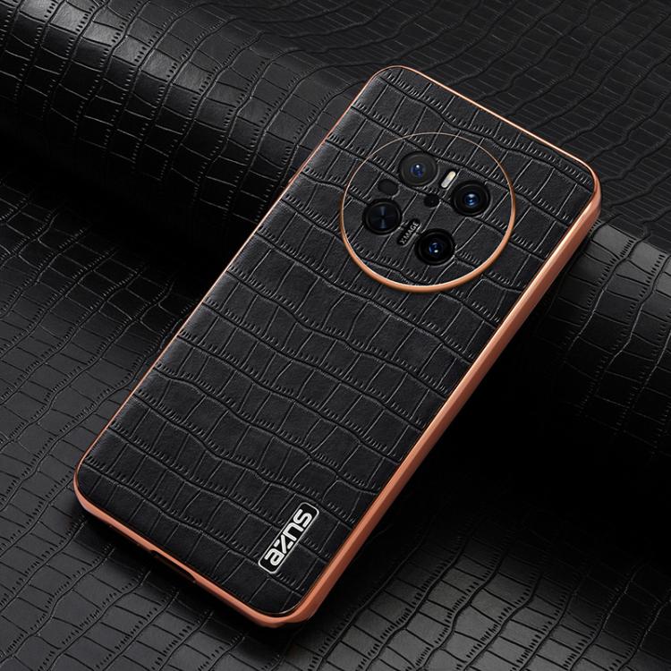 For Huawei Mate 70 AZNS Electroplated Frame Crocodile Texture Full Coverage Phone Case(Black) by AZNS