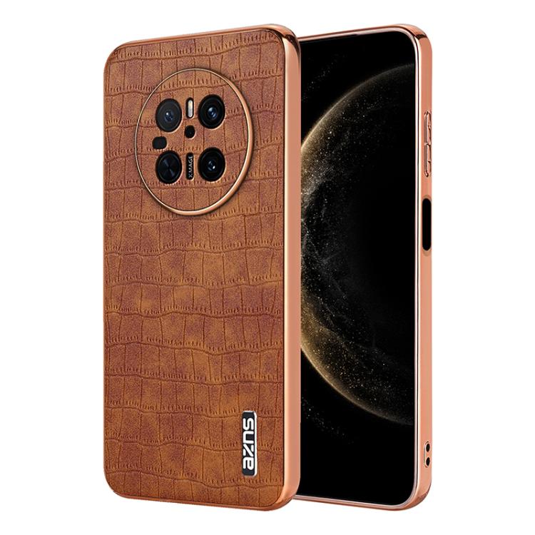 For Huawei Mate 70 AZNS Electroplated Frame Crocodile Texture Full Coverage Phone Case(Brown) by AZNS
