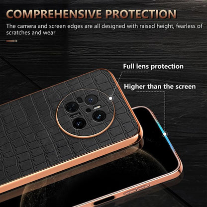 For Huawei Mate 70 AZNS Electroplated Frame Crocodile Texture Full Coverage Phone Case(Brown) by AZNS