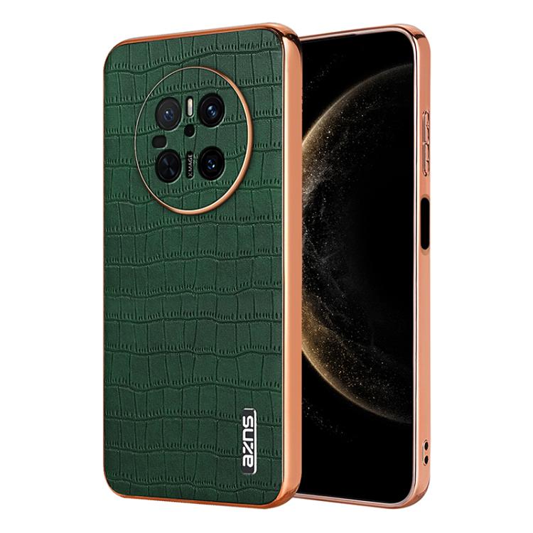 For Huawei Mate 70 AZNS Electroplated Frame Crocodile Texture Full Coverage Phone Case(Green) by AZNS
