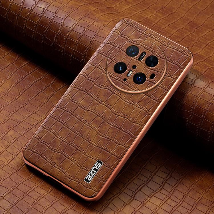 For Huawei Mate 70 Pro / 70 Pro+ AZNS Electroplated Frame Crocodile Texture Full Coverage Phone Case(Brown) by AZNS