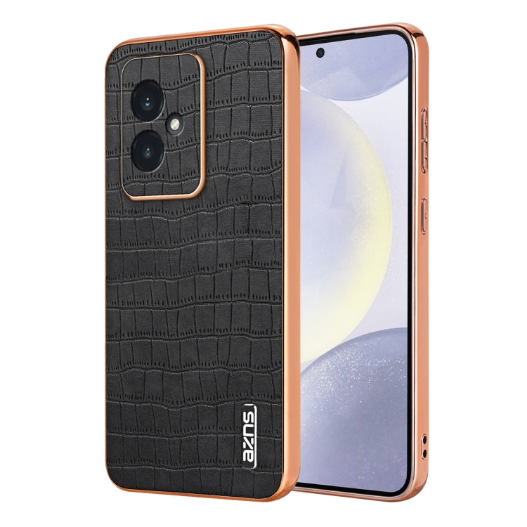 For Honor 100 AZNS Electroplated Frame Crocodile Texture Full Coverage Phone Case(Black) by AZNS
