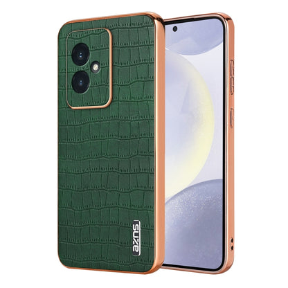 For Honor 100 AZNS Electroplated Frame Crocodile Texture Full Coverage Phone Case(Green) by AZNS