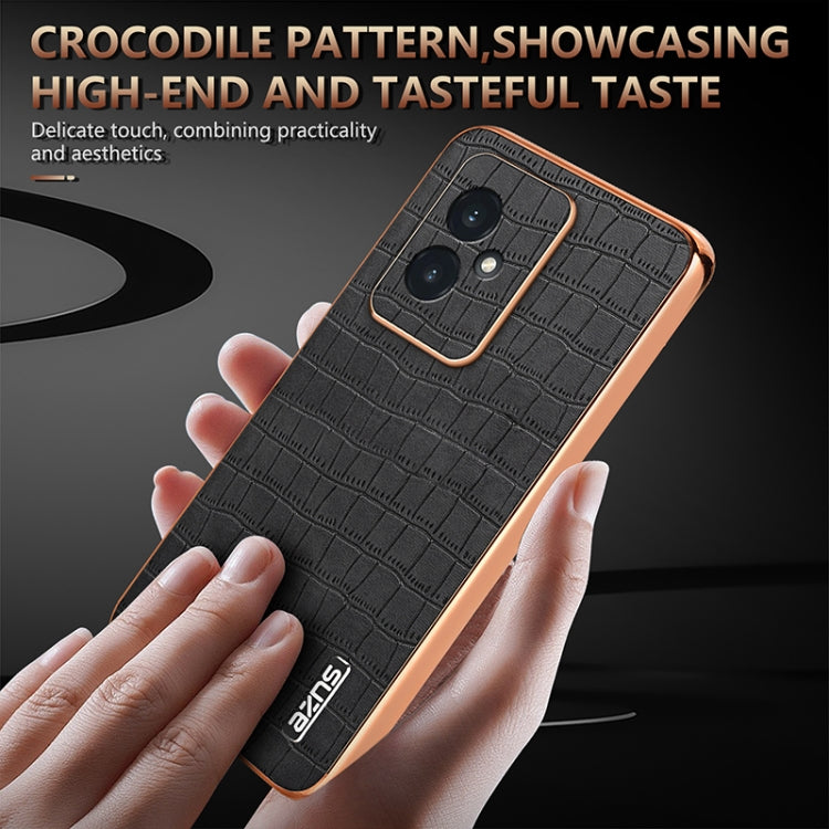 For Honor 100 AZNS Electroplated Frame Crocodile Texture Full Coverage Phone Case(White) by AZNS