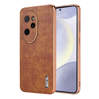 For Honor 100 Pro AZNS Electroplated Frame Crocodile Texture Full Coverage Phone Case(Brown) by AZNS