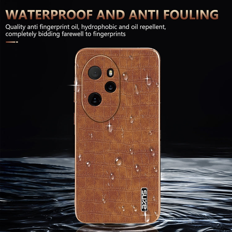 For Honor 100 Pro AZNS Electroplated Frame Crocodile Texture Full Coverage Phone Case(Green) by AZNS