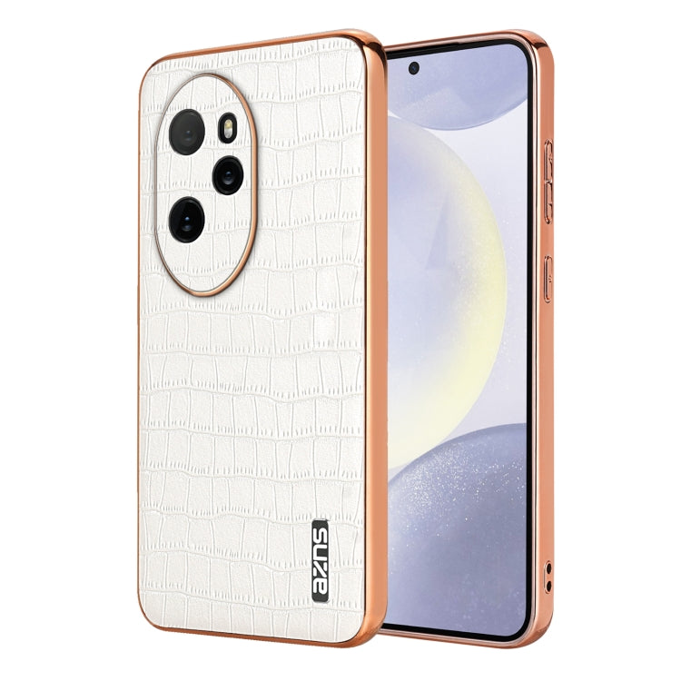 For Honor 100 Pro AZNS Electroplated Frame Crocodile Texture Full Coverage Phone Case(White) by AZNS