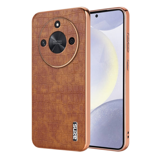 For Honor X50 / X50 Pro / X50 GT AZNS Electroplated Frame Crocodile Texture Full Coverage Phone Case(Brown) by AZNS