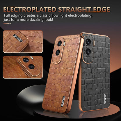 For Honor X50i / 90 Lite AZNS Electroplated Frame Crocodile Texture Full Coverage Phone Case(Brown) by AZNS