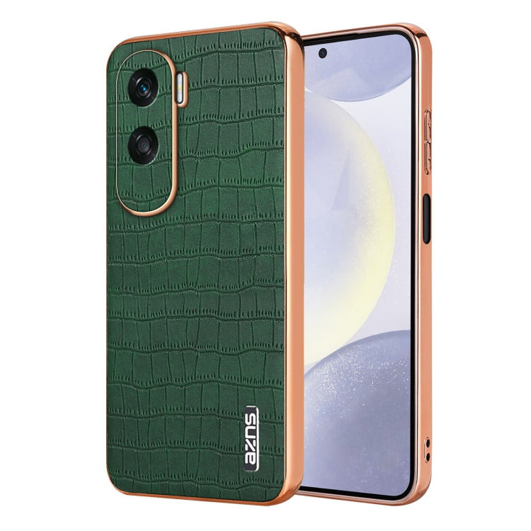 For Honor X50i / 90 Lite AZNS Electroplated Frame Crocodile Texture Full Coverage Phone Case(Green) by AZNS