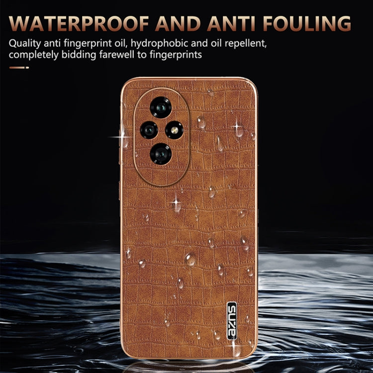 For Honor 200 Pro AZNS Electroplated Frame Crocodile Texture Full Coverage Phone Case(Brown) by AZNS