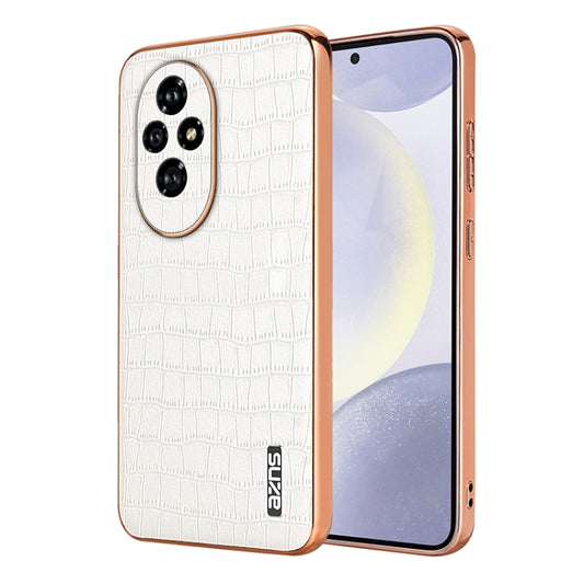 For Honor 200 Pro AZNS Electroplated Frame Crocodile Texture Full Coverage Phone Case(White) by AZNS