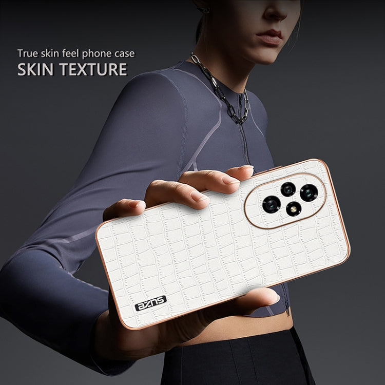For Honor 200 Pro AZNS Electroplated Frame Crocodile Texture Full Coverage Phone Case(White) by AZNS