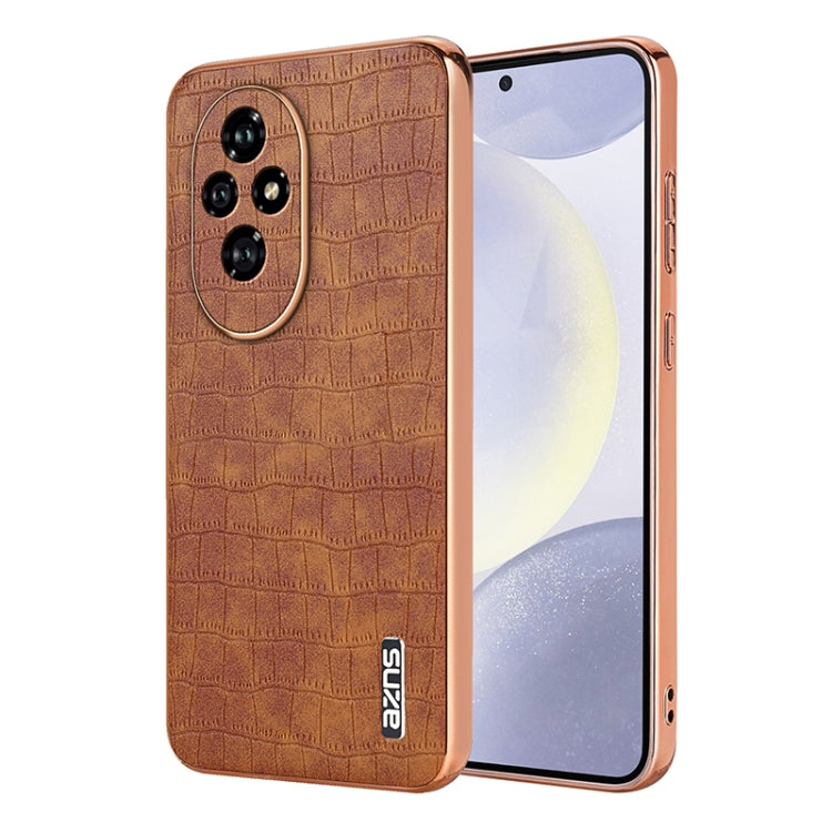 For Honor 200 AZNS Electroplated Frame Crocodile Texture Full Coverage Phone Case(Brown) by AZNS