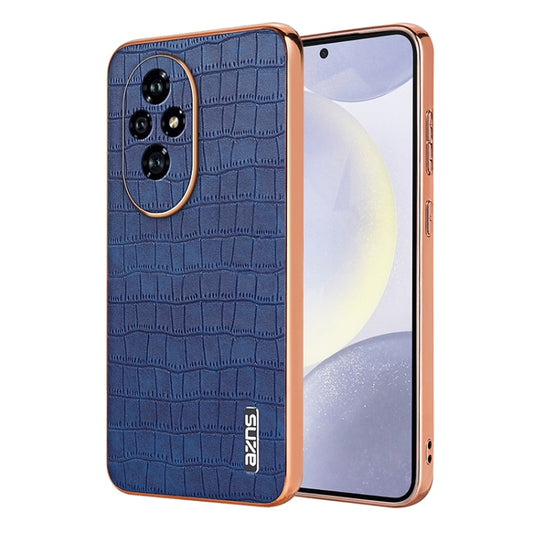 For Honor 200 AZNS Electroplated Frame Crocodile Texture Full Coverage Phone Case(Blue) by AZNS