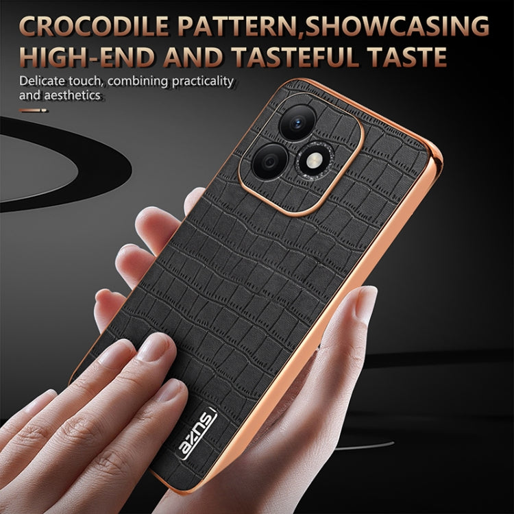For Honor X60i AZNS Electroplated Frame Crocodile Texture Full Coverage Phone Case(Black) by AZNS