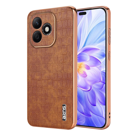 For Honor X60i AZNS Electroplated Frame Crocodile Texture Full Coverage Phone Case(Brown) by AZNS