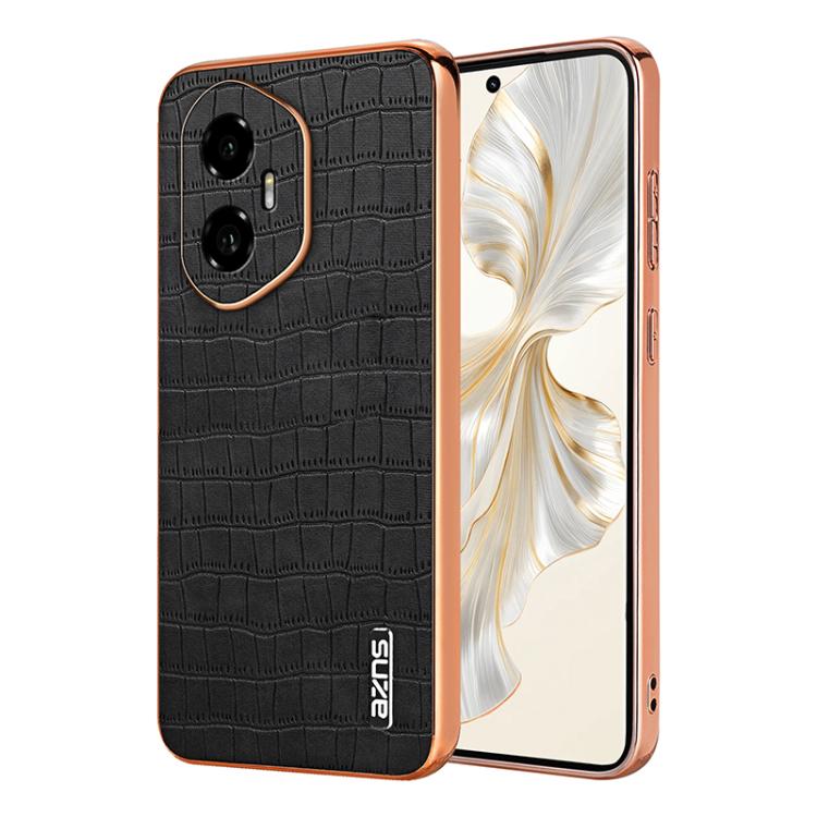 For Honor 300 AZNS Electroplated Frame Crocodile Texture Full Coverage Phone Case(Black) by AZNS