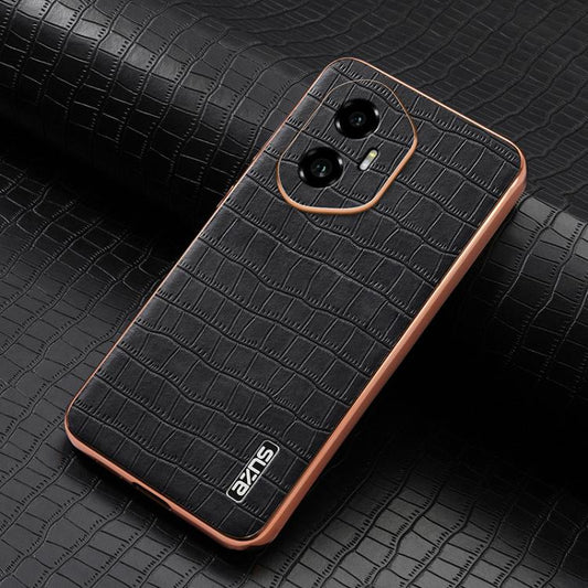For Honor 300 AZNS Electroplated Frame Crocodile Texture Full Coverage Phone Case(Black) by AZNS