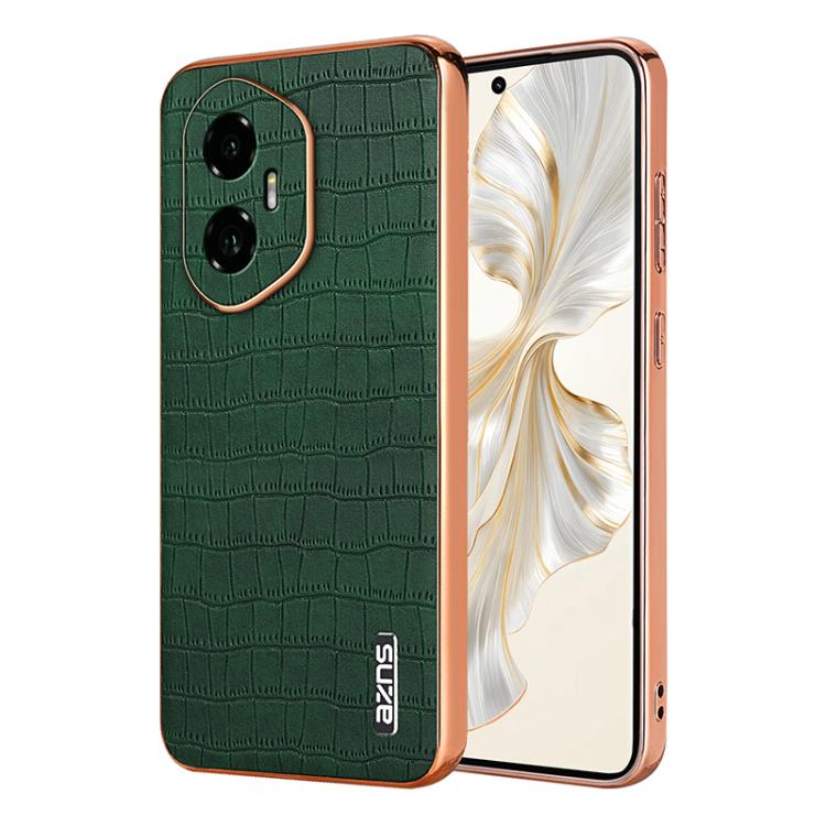 For Honor 300 AZNS Electroplated Frame Crocodile Texture Full Coverage Phone Case(Green) by AZNS