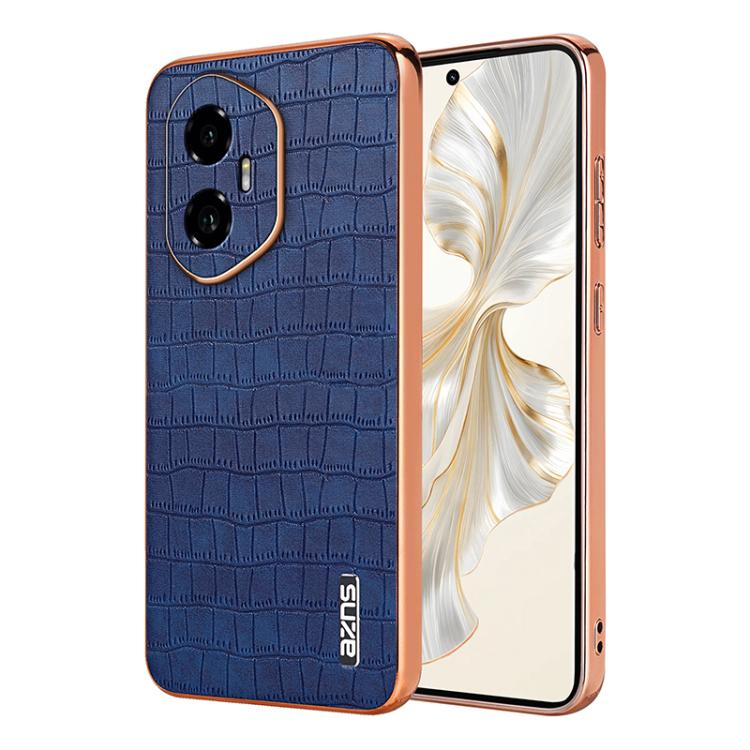 For Honor 300 AZNS Electroplated Frame Crocodile Texture Full Coverage Phone Case(Blue) by AZNS
