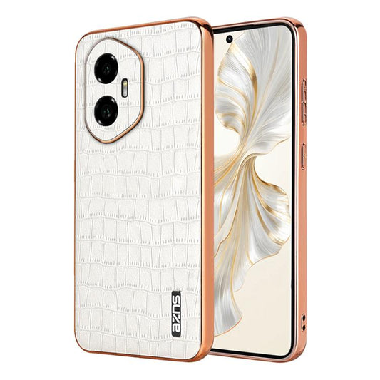 For Honor 300 AZNS Electroplated Frame Crocodile Texture Full Coverage Phone Case(White) by AZNS
