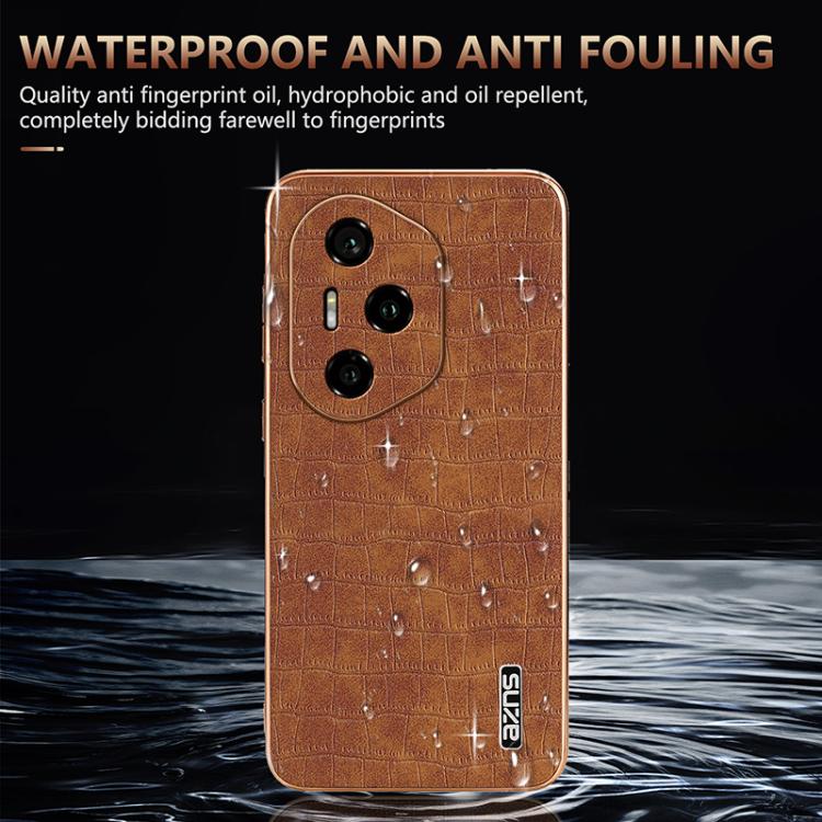 For Honor 300 Pro AZNS Electroplated Frame Crocodile Texture Full Coverage Phone Case(Brown) by AZNS