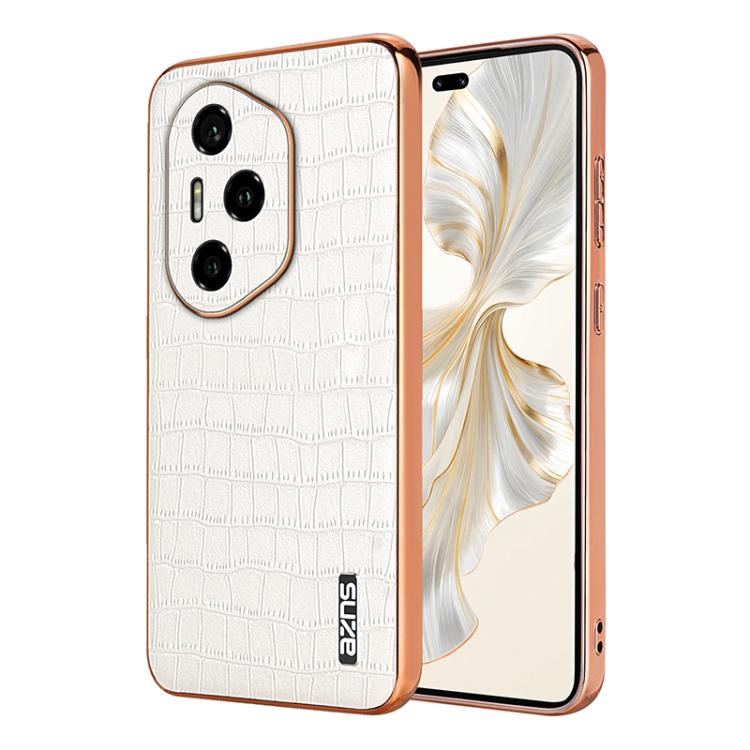 For Honor 300 Pro AZNS Electroplated Frame Crocodile Texture Full Coverage Phone Case(White) by AZNS