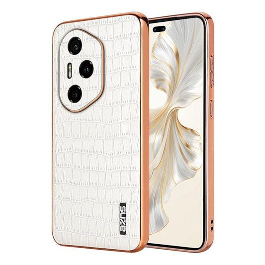 For Honor 300 Pro AZNS Electroplated Frame Crocodile Texture Full Coverage Phone Case(White) by AZNS