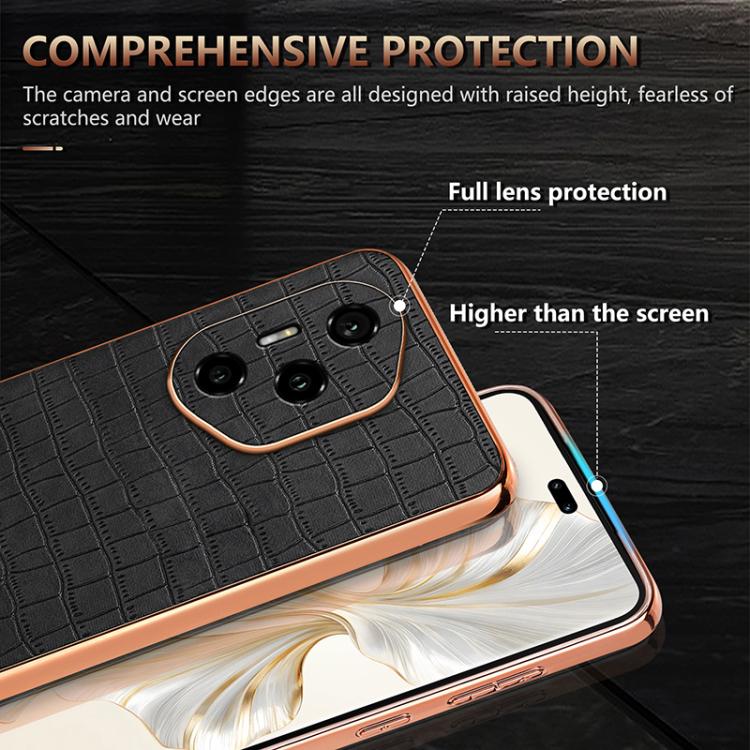 For Honor 300 Pro AZNS Electroplated Frame Crocodile Texture Full Coverage Phone Case(White) by AZNS