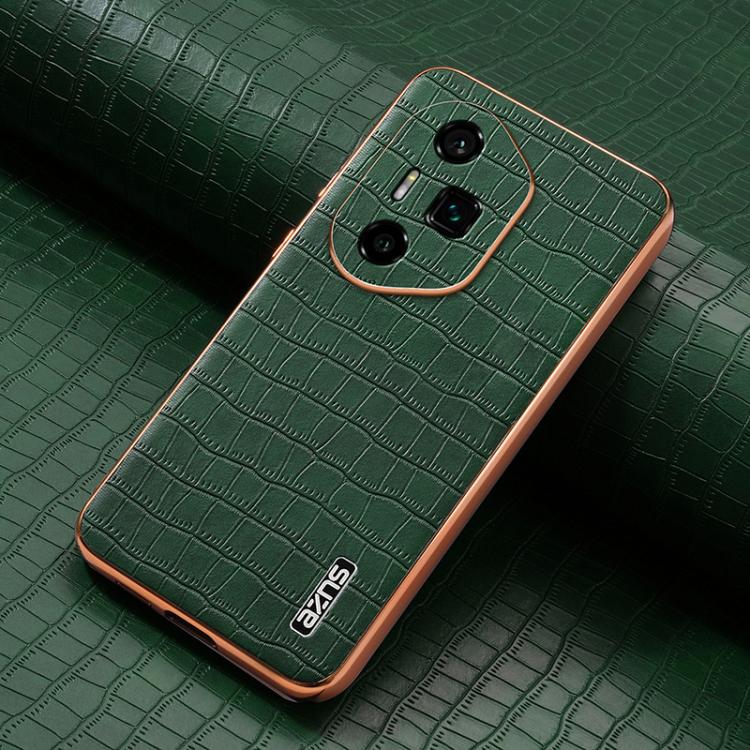 For Honor 300 Ultra AZNS Electroplated Frame Crocodile Texture Full Coverage Phone Case(Green) by AZNS